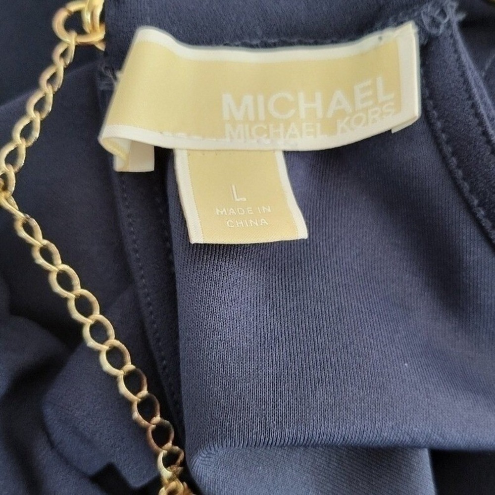 Michael Kors Navy Blue Studded Chain Halter Mini Dress Gold Hardware Large - Picture 8 of 9